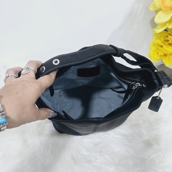 Coach Pebbled Black Leather Hobo Shoulder Tote Purse Bag Large Classic - Picture 11 of 14